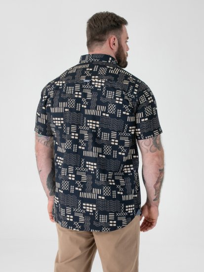 D555 Rick Geometric Print Short Sleeve Shirt Navy - Ingek - Ingek 2XL-10XL
