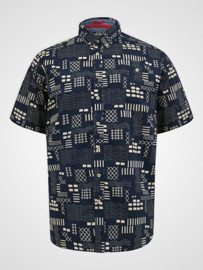 D555 Rick Geometric Print Short Sleeve Shirt Navy - Ingek - Ingek 2XL-10XL