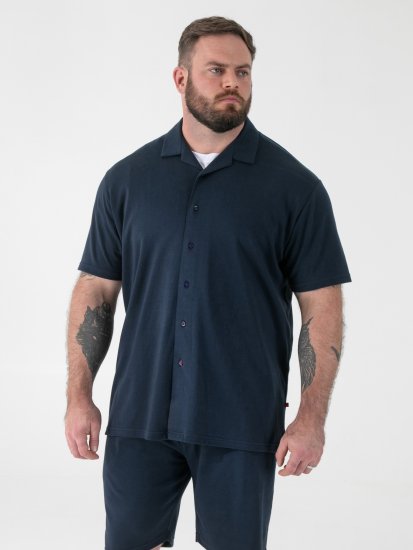 D555 Connor Stretch Cuban Collar Resort Short Sleeve Shirt Navy - Ingek - Ingek 2XL-10XL