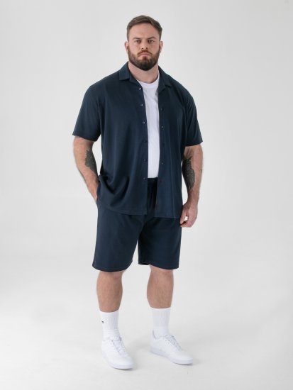 D555 Connor Stretch Cuban Collar Resort Short Sleeve Shirt Navy - Ingek - Ingek 2XL-10XL