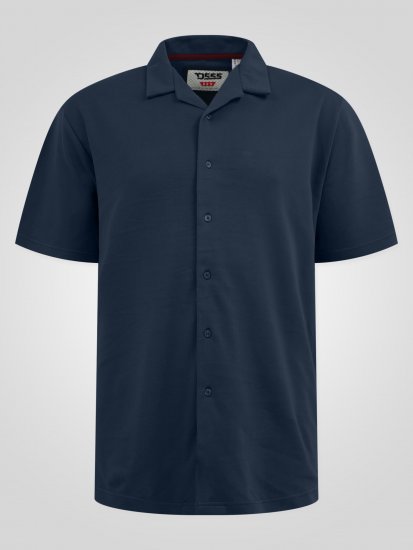 D555 Connor Stretch Cuban Collar Resort Short Sleeve Shirt Navy - Ingek - Ingek 2XL-10XL
