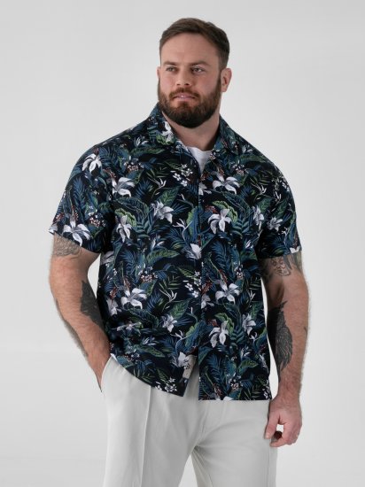D555 Corden Hawaiian AOP Cuban Collar Resort Short Sleeve Navy - Rövid-ujjú ingek - Férfi rövid ujjú ingek