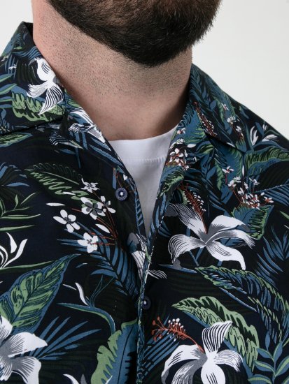D555 Corden Hawaiian AOP Cuban Collar Resort Short Sleeve Navy - Rövid-ujjú ingek - Férfi rövid ujjú ingek
