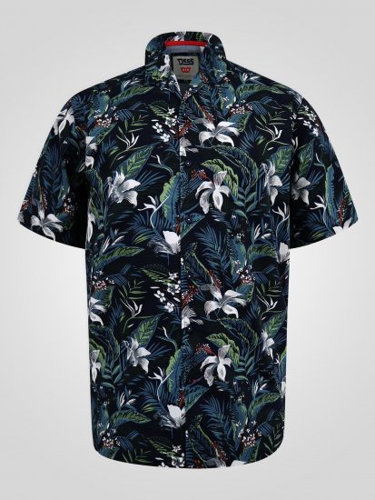 D555 Corden Hawaiian AOP Cuban Collar Resort Short Sleeve Navy - Rövid-ujjú ingek - Férfi rövid ujjú ingek