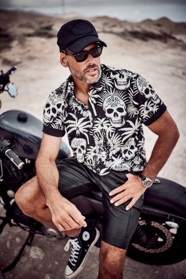 JP1880 Skull Pattern Jersey Short Sleeve Shirt Black - Ingek - Ingek 2XL-10XL