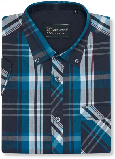 Kam Jeans 6380 Casual Checked Short Sleeve Shirt Navy - Rövid-ujjú ingek - Férfi rövid ujjú ingek
