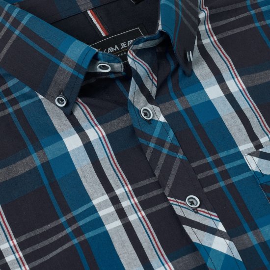 Kam Jeans 6380 Casual Checked Short Sleeve Shirt Navy - Rövid-ujjú ingek - Férfi rövid ujjú ingek