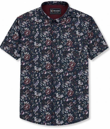 Kam Jeans 6387 Floral Print Short Sleeve Shirt Navy - Rövid-ujjú ingek - Férfi rövid ujjú ingek