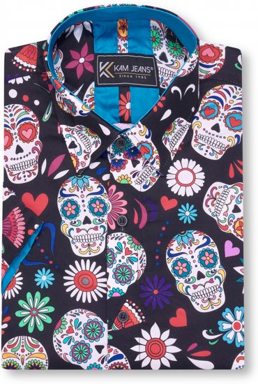 Kam Jeans 6069 Skull Print Short Sleeve Black - Ingek - Ingek 2XL-10XL