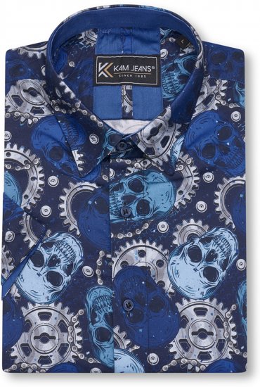 Kam Jeans 6070 Retro Skull Short Sleeve Shirt Navy - Ingek - Ingek 2XL-10XL