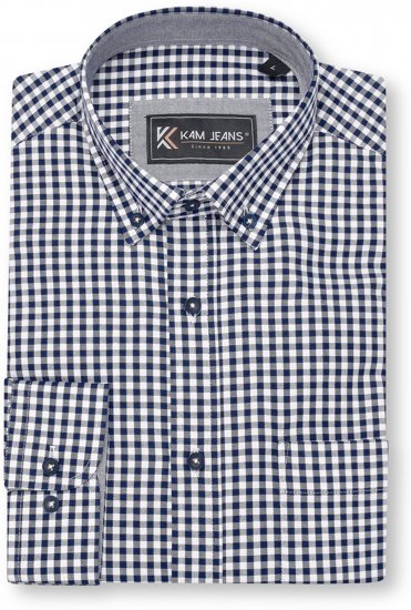 Kam Jeans 6351 Classic Gingham Shirt Long Sleeve Navy - Ingek - Ingek 2XL-10XL