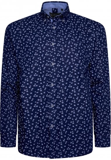 Kam Jeans 6364 All Over Floral Print Long Sleeve Shirt Navy - Ingek - Ingek 2XL-10XL