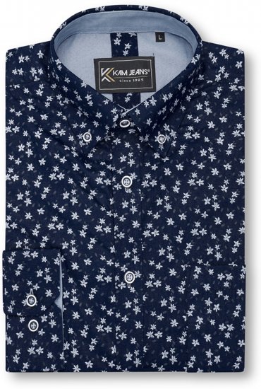 Kam Jeans 6364 All Over Floral Print Long Sleeve Shirt Navy - Ingek - Ingek 2XL-10XL
