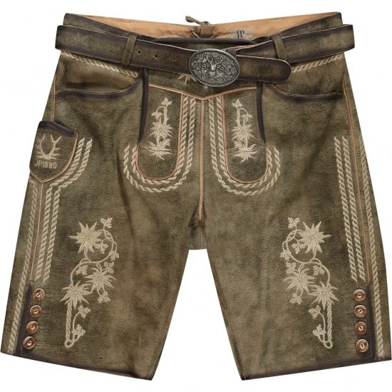 JP1880 Shorts Goat Suede with Belt Buckle Traditional Moss Green - Alkalmi ruházat - Ünnepi ruházat – Ünnepelj stílusosan és kényelmesen