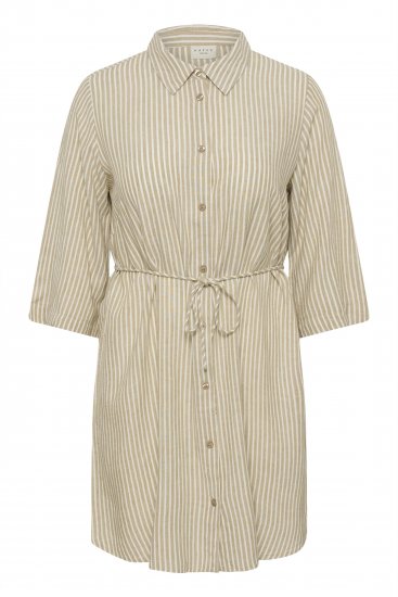 Kaffe Curve Milla Short Shirt Dress Chinchilla/Chalk Stripe - Mini ruhák - 
