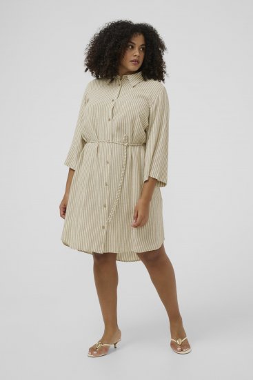 Kaffe Curve Milla Short Shirt Dress Chinchilla/Chalk Stripe - Mini ruhák - 