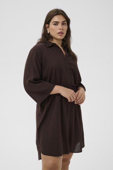 Kaffe Curve Mille Short Shirt Dress Black Coffee Brown - Mini ruhák - 