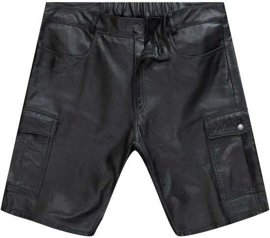 JP1880 Leather Shorts Cargo Pockets Lamb Nappa Leather Black - Rövidnadrág - Nagyméretű Rövidnadrág W40-W60