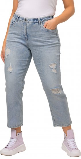 Ulla Popken Stonewashed Distressed Boyfriend Jeans Light Blue - Női Farmer & Nadrágok Nagy Méretekben – Plus Size - 
