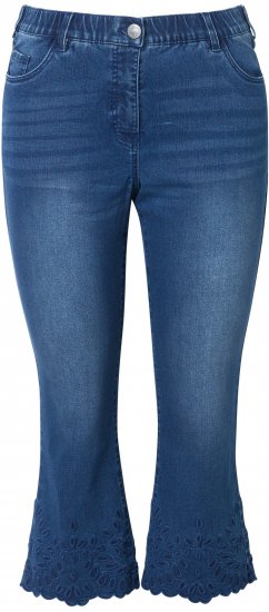 Ulla Popken Cropped Flared Eyelet Jeans Denim Blue - Női Farmer & Nadrágok Nagy Méretekben – Plus Size - 