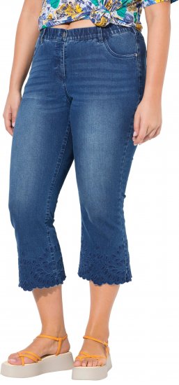Ulla Popken Cropped Flared Eyelet Jeans Denim Blue - Női Farmer & Nadrágok Nagy Méretekben – Plus Size - 