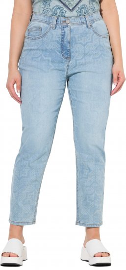 Ulla Popken Tile Laser Print Stretch Fit Jeans Light Light Blue Denim - Női Farmer & Nadrágok Nagy Méretekben – Plus Size - 