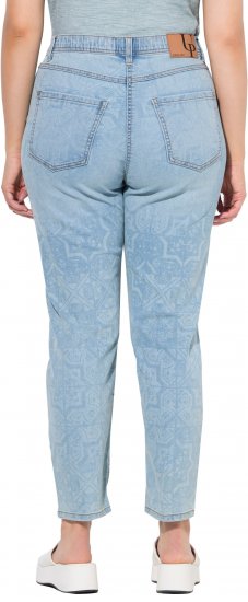 Ulla Popken Tile Laser Print Stretch Fit Jeans Light Light Blue Denim - Női Farmer & Nadrágok Nagy Méretekben – Plus Size - 