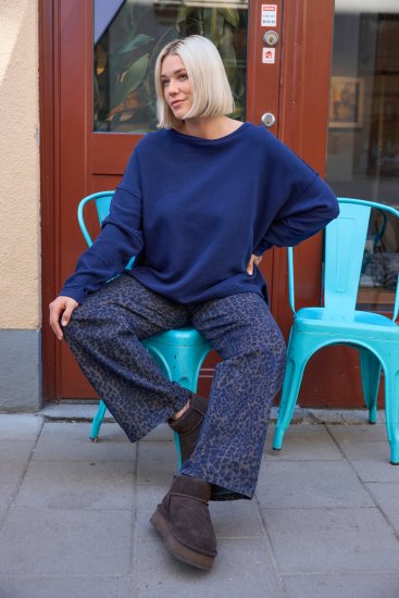 Ulla Popken Leopard Print Stretch Fit Jeans Ink Blue - Női Farmer & Nadrágok Nagy Méretekben – Plus Size - 