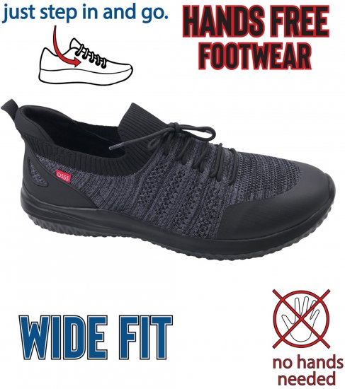 D555 Aylesbury Hands Free Knitted Shoes Faux Laces Black - Sportcipők - 