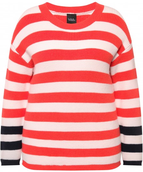 Ulla Popken Mixed Stripe Long Sleeve Sweater Hibiscus Red - Bluzy & bluzy z kapturem - 