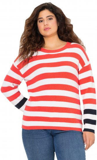 Ulla Popken Mixed Stripe Long Sleeve Sweater Hibiscus Red - Bluzy & bluzy z kapturem - 