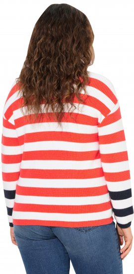 Ulla Popken Mixed Stripe Long Sleeve Sweater Hibiscus Red - Bluzy & bluzy z kapturem - 