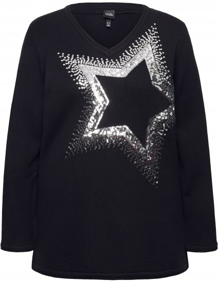 Ulla Popken Sequined Star Rolled Edge Sweater Black - Bluzy & bluzy z kapturem - 