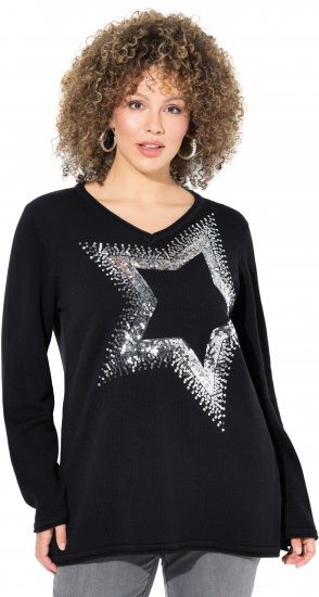 Ulla Popken Sequined Star Rolled Edge Sweater Black - Bluzy & bluzy z kapturem - 