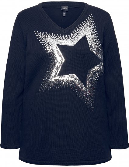 Ulla Popken Sequined Star Rolled Edge Sweater Navy - Bluzy & bluzy z kapturem - 
