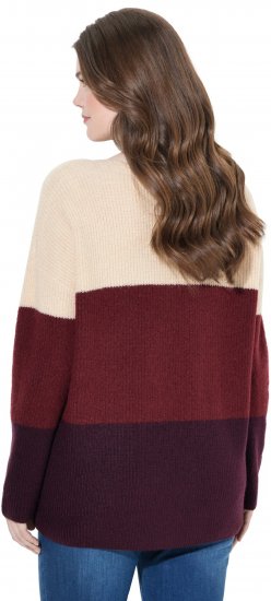 Ulla Popken Cable Knit Block Stripe V-Neck Sweater Dark Ruby - Bluzy & bluzy z kapturem - 