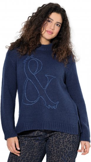 Ulla Popken Textured Glitter Embroidery Oversized Sweater Ink Blue - Bluzy & bluzy z kapturem - 