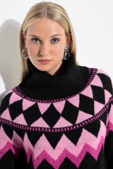 Ulla Popken Neon Alpine Pattern Long Sleeve Turtleneck Sweater Light Pink - Bluzy & bluzy z kapturem - Kényelmes pulóverek és kapucnisok