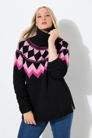 Ulla Popken Neon Alpine Pattern Long Sleeve Turtleneck Sweater Light Pink - Bluzy & bluzy z kapturem - Kényelmes pulóverek és kapucnisok
