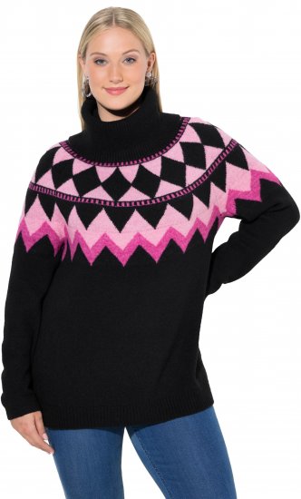 Ulla Popken Neon Alpine Pattern Long Sleeve Turtleneck Sweater Light Pink - Bluzy & bluzy z kapturem - 