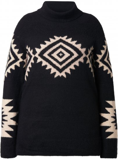 Ulla Popken Aztec Pattern Turtleneck Sweater Black - Bluzy & bluzy z kapturem - 