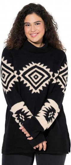 Ulla Popken Aztec Pattern Turtleneck Sweater Black - Bluzy & bluzy z kapturem - 
