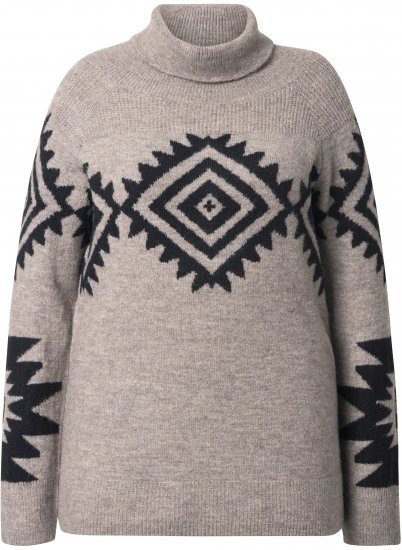 Ulla Popken Aztec Pattern Turtleneck Sweater Pebble Grey - Bluzy & bluzy z kapturem - 