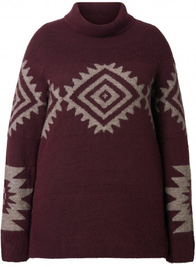 Ulla Popken Aztec Pattern Turtleneck Sweater Plum - Bluzy & bluzy z kapturem - 