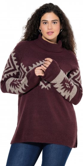 Ulla Popken Aztec Pattern Turtleneck Sweater Plum - Bluzy & bluzy z kapturem - 