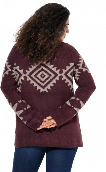 Ulla Popken Aztec Pattern Turtleneck Sweater Plum - Bluzy & bluzy z kapturem - 