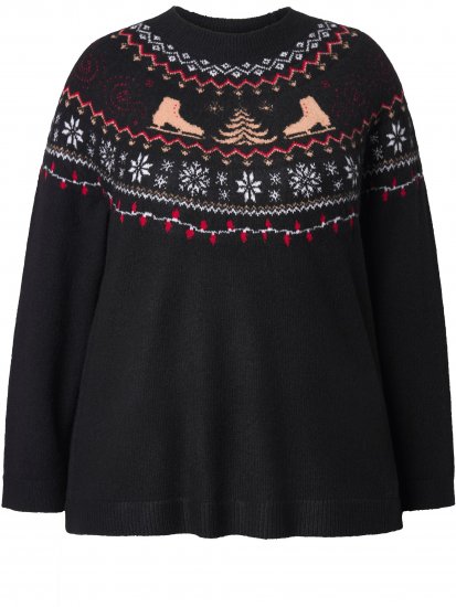 Ulla Popken Norwegian Style Christmas Sweater Black - Bluzy & bluzy z kapturem - 