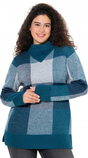 Ulla Popken Grand Check Long Sleeve Sweater Teal - Bluzy & bluzy z kapturem - 