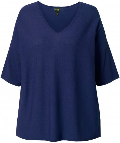 Ulla Popken Oversized 3/4 Sleeve V-Neck Sweater Navy - Bluzy & bluzy z kapturem - 