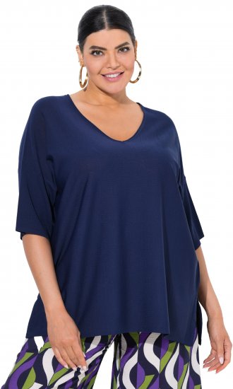 Ulla Popken Oversized 3/4 Sleeve V-Neck Sweater Navy - Bluzy & bluzy z kapturem - 